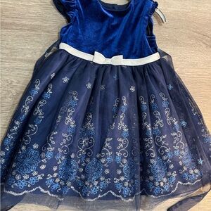 Blue Velvet Dress with Floral Embroidery